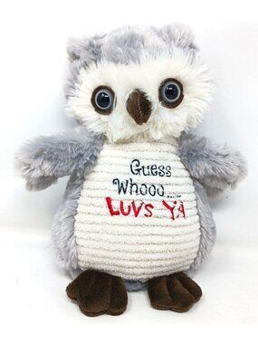 DanDee Owl Plush Guess Whooo Luvs Ya Gray White Ribbed Tummy 10" #D-24